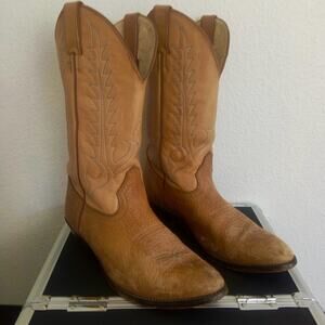 TONY LAMA Leather Boots 2-Tone Men Size 6 D Brown Tan Western Cowboy Low Heel